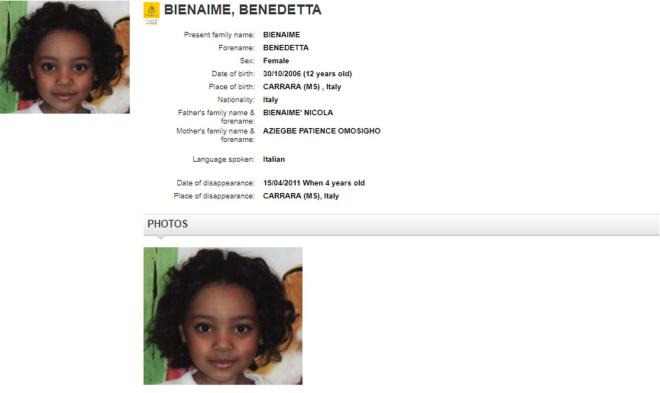 Benedetta Bienaim&eacute;, scomparsa nel 2014 a 4 anni