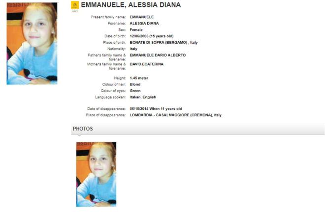 Alessia Diana Emmanuele, scomparsa nel 2014 a 11 anni