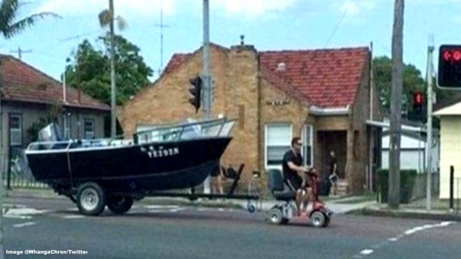 Man charged for towing motorboat with a mobility scooter