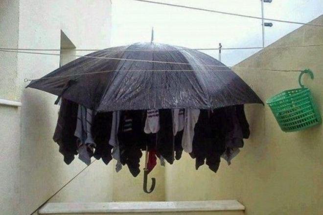 Secar as roupas no tempo chuvoso