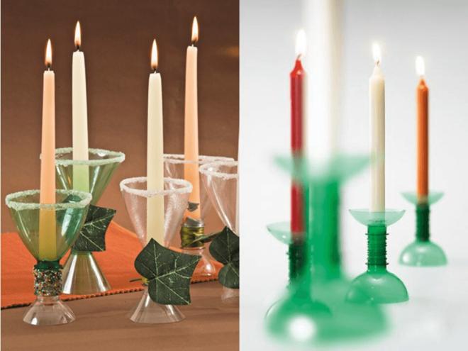 Candelabros con botella de agua