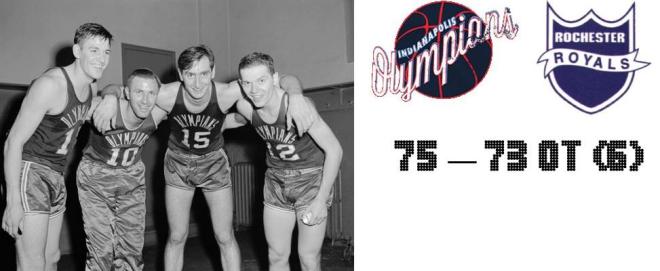 January 6, 1951 - Indianapolis Olympians 75, Rochester Royals 73 (Six overtimes)