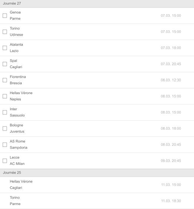 Le programme de la 27 journ&eacute;e et deux matchs en retard de la 25&egrave;me journ&eacute;e 