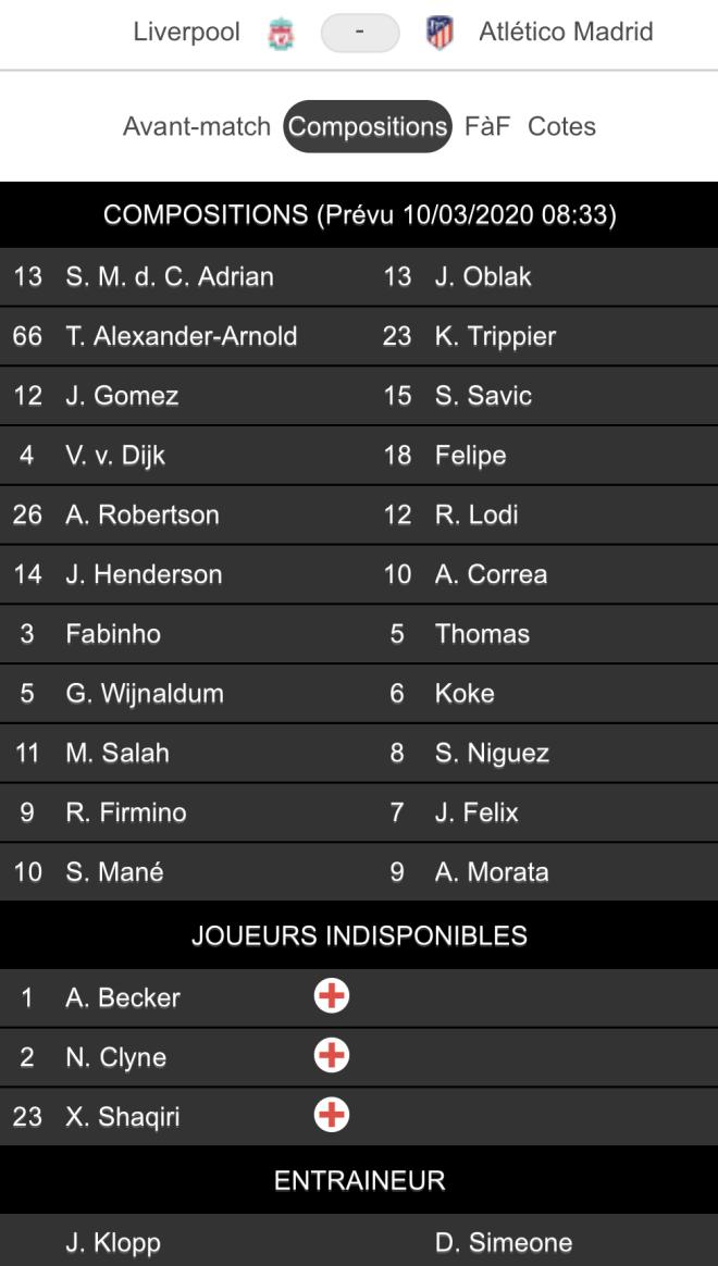 Liverpool - Atl&eacute;tico Madrid 