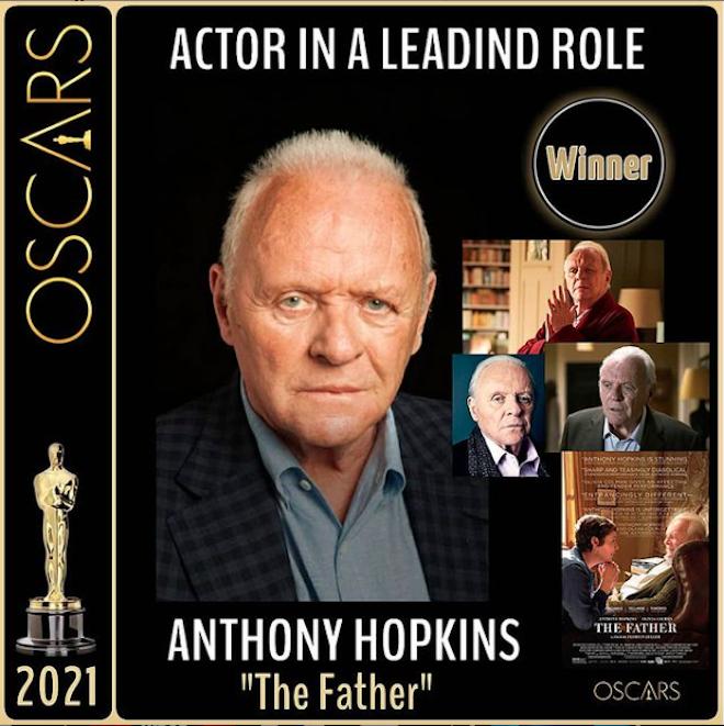Mejor actor protagonista: Antohony Hopkins por El padre 