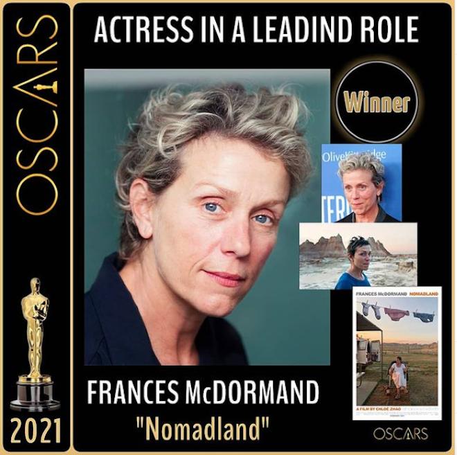 Mejor actriz protagonista: Frances McDormand por Nomadland