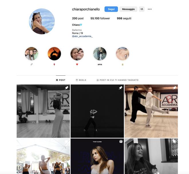 Qual &egrave; il profilo Instagram di Chiara Porchianello?