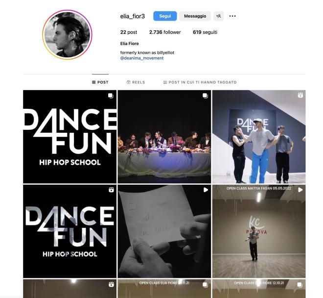 Qual &egrave; il profilo Instagram di Elia Fiore?