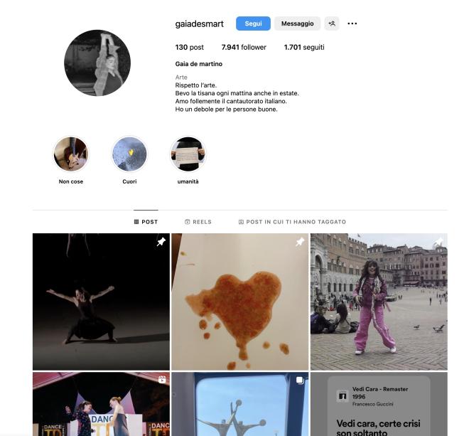 Qual &egrave; il profilo Instagram di Gaia De Martino?