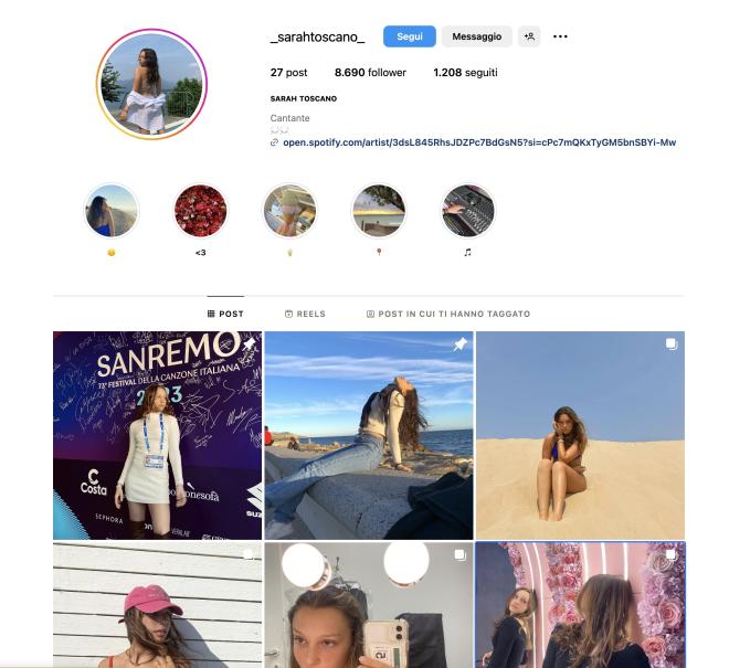 Qual &egrave; il profilo Instagram di Sarah Toscano?