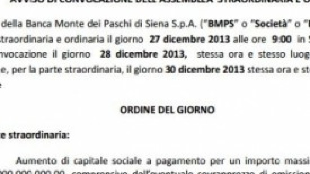 Avviso assemblea dei soci del Monte dei Paschi