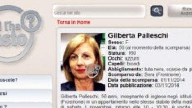 Gilberta Palleschi scomparsa da sabato 1 novembre