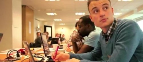 Students working at the library 