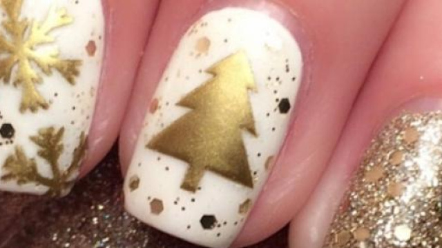 8 nail art white decori dorati glitter paillettes