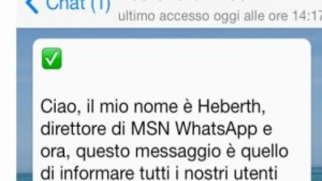 Messaggio bufala su WhatsApp
