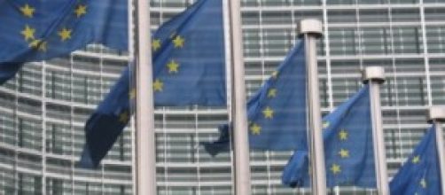 EU flags outside the Parliament