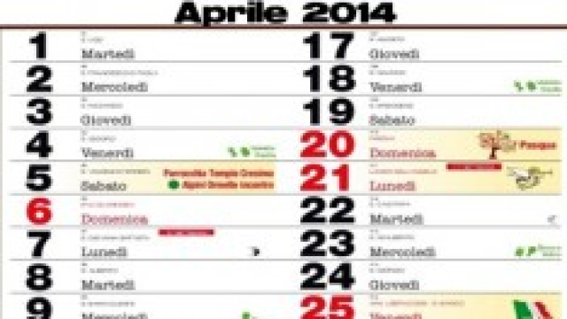 Date, ponti e festivit&agrave; aprile 2014