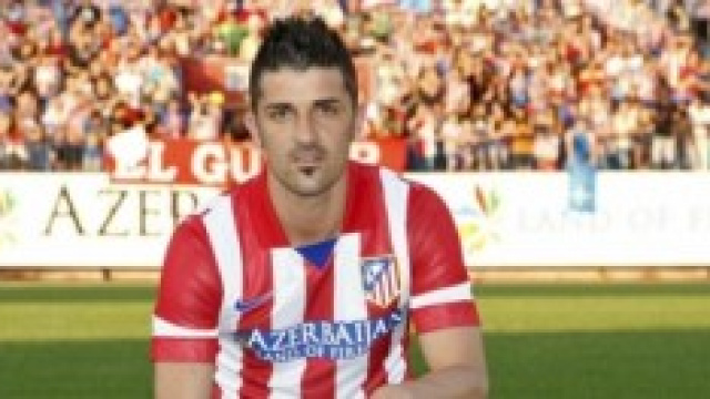 David Villa alla presentazione con l'Atletico