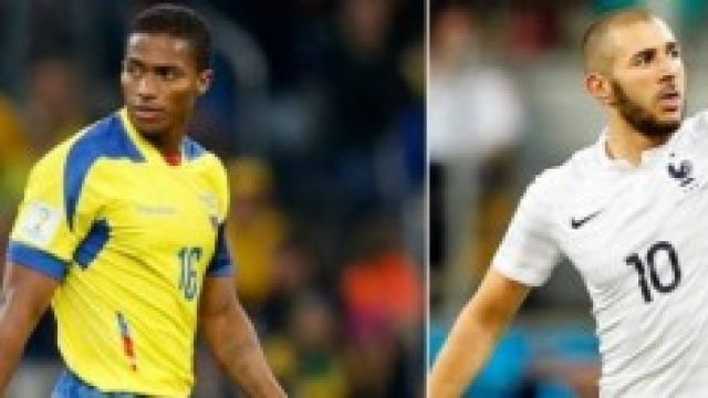 Antonio Valencia (espulso ) e Karim Benzema