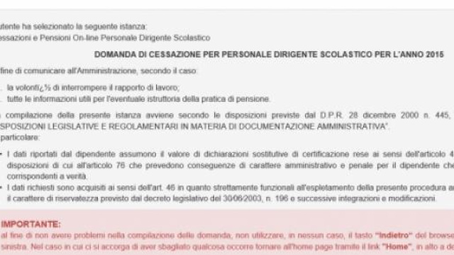 Guida all'inoltro domanda pensionamento DS 2015