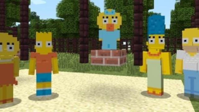 Homer,Marge,Bart,Lisa,Maggie Simpson in Minecraft