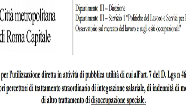 Roma, 200 posti di lavoro per disoccupati