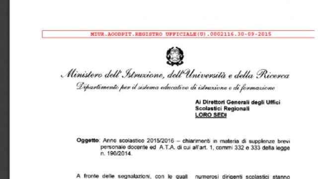 Supplenze ATA, anno scolastico 2015/16