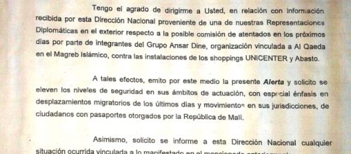 Alerta emitido por el Ministerio de Seguridad