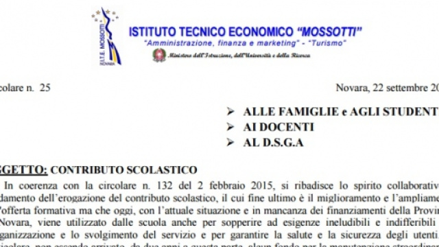 La circolare della scuola Mossotti.