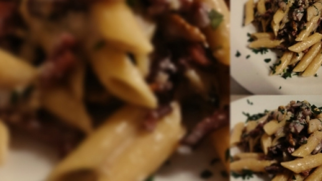 penne gorgonzola speck e noci.