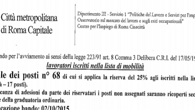 Roma, 68 posti nel 118, serve solo licenza media