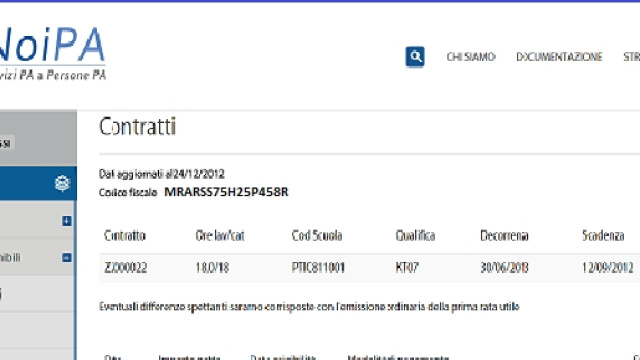 La pagina contratti e pagamenti di NOIPA