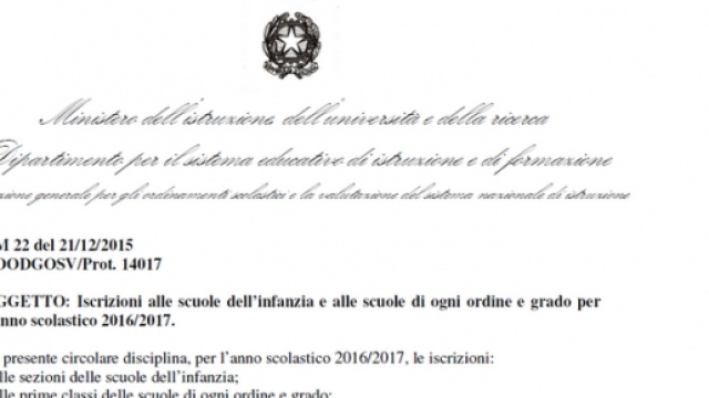 Circolare Miur iscrizioni scuola 2016/17