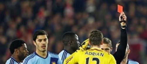 Adri&aacute;n got sent-off for handling outside the area 