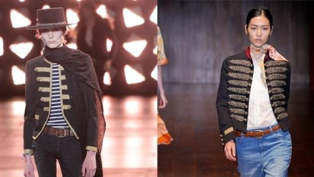 Lui: Saint Laurent PE 2015. Lei: Gucci PE 2015.