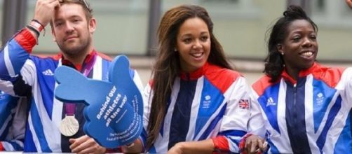 KJ (centre) set a British record in the long jump