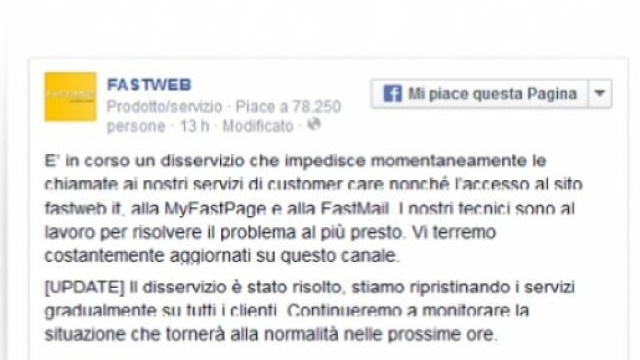I messaggi di Fastweb su Facebook 