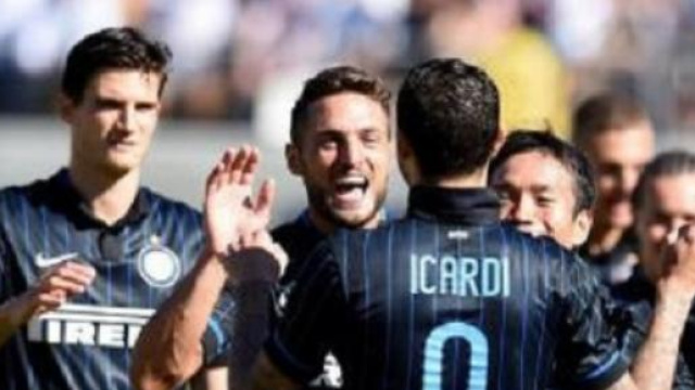 L'esultanza dei calciatori nerazzurri.