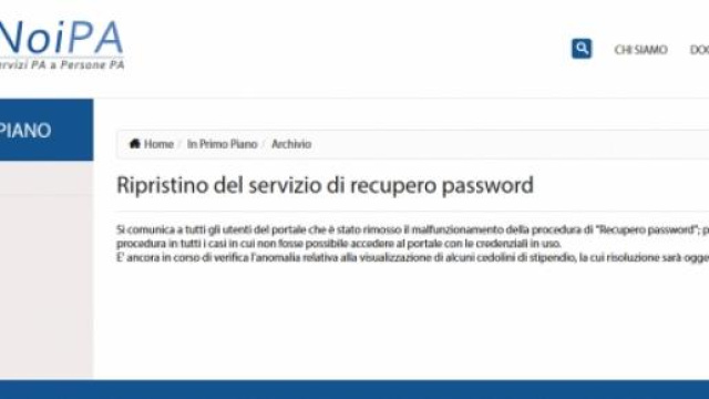 Noipa, avviso recupero password e cedolini online