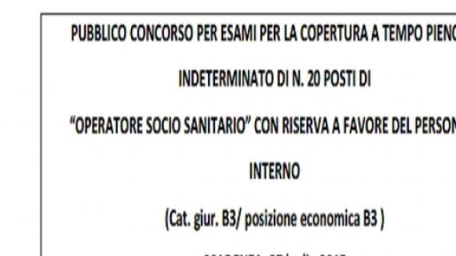 Bando per 20 posti Oss a tempo indeterminato