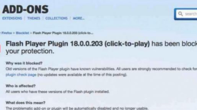 Flash Player, plug in di Firefox bloccato