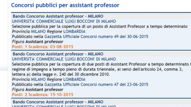Selezione pubblica 5 Assistant professors