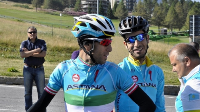 Vincenzo Nibali in allenamento con Fabio Aru