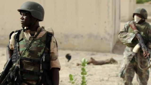 Des soldats nig&eacute;riens, au Nord de l'Etat de Borno