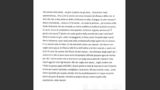 La lettera della giovane ferita al volto
