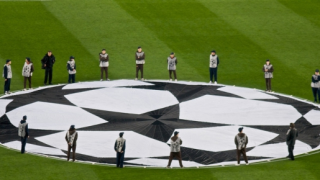 Una fase del pre-partita di Champion's League