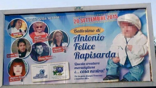 Manifesto annuncia battesimo figlio boss Rapisarda