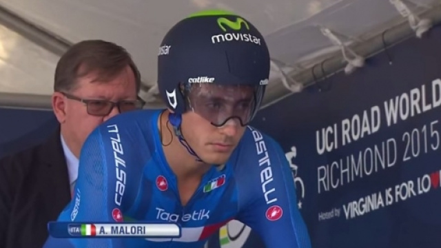 Adriano Malori al via della crono Mondiale