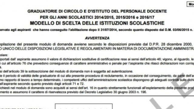 Il Modello B disponibile allegato alla Nota Miur