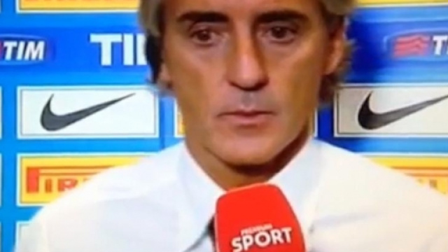 Mancini ieri sera durante il dopo-gara con Premium